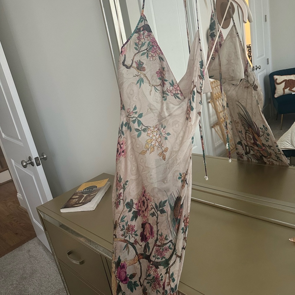 Pure Silk Dress With Oriental Bird Print - Picture 9 of 10